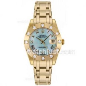 Brilliant Rolex Masterpiece Replica 2836 Bevægelse Guld Roman Mærkning med Blue MOP Dial- Mid Size | SR881 - PDRW1681