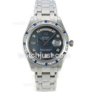 Brilliant Rolex Masterpiece Replica Automatisk CZ Diamant Bezel med Blue MOP Dial- diamant markører S / S | SR937 - PDRW1737