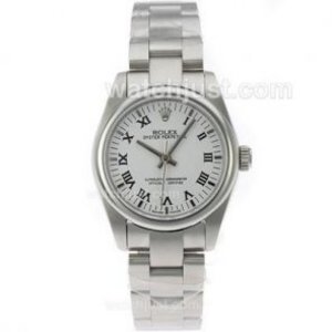 Brilliant Rolex Air-King Replica Mouvement marqueurs romains avec cadran blanc S / S- Mid Size | AKW24