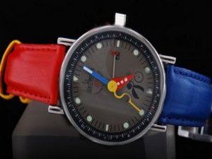 Replica Alain Silberstein Watch Classic Automatic Grey Dial and White Marking-Red and Blue Leather S