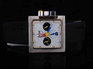Replica Alain Silberstein Watch Classic Square Style Automatic Light Blue Dial and White Bezel-Black