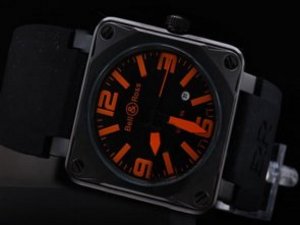 Replica Bell&Ross Watch 01-92 Automatic Movement PVD Bezel and Case with Black Dial and Orange Marki