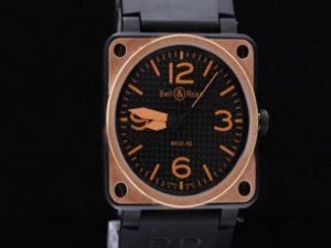 Replica Bell&Ross Watch 01-92 Automatic Movement Rose Gold Bezel and Orange Marking-Black Dial