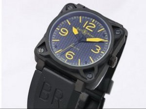 Replica Bell&Ross Watch Automatic Movement Black Case and Blake Dial-Yellow Marking