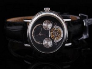 Replica Breguet Watch Automatic Black Leather Strap-Black Face