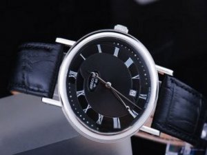 Replica Breguet Watch Automatic Black Leather Strap-Black Face