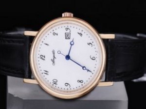 Replica Breguet Watch Black Leather Strap-White Face