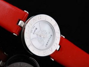 Replica Bvlgari Watch B ZERO 1 Ladies Quartz Movement White Dial and CZ Diamonds-Red Leather Strap
