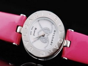 Replica Bvlgari Watch B ZERO 1 Ladies Quartz Movement White Dial and CZ Diamonds-Pink Leather Strap