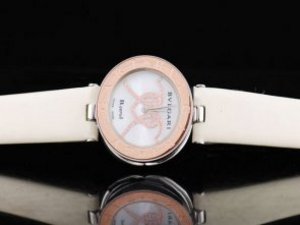 Replica Bvlgari Watch B Zero 1 Quartz Rose Gold Bezel and White MOP Dial with Diamond-Black Leather