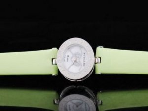 Replica Bvlgari Watch B Zero 1 Quartz White Case and White MOP Dial with Diamond-Green Leather Strap