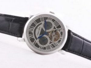 Replica Cartier Watch Ballon Bleu De Watch Tourbillon Chronograph Automatic White Dial-Black Leather