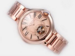 Replica Cartier Watch Ballon Bleu De Watch Tourbillon Manual Winding Full Rose Gold With Champagne D