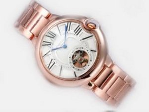 Replica Cartier Watch Ballon Bleu De Watch Tourbillon Manual Winding Full Rose Gold With White Dial