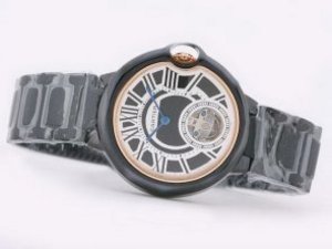 Replica Cartier Watch Ballon Bleu De Watch Tourbillon Manual Winding Full PVD Black Dial
