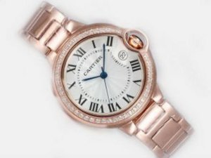 Replica Cartier Watch Ballon Bleu De Watch Full Rose Gold Diamond Bezel-Medium Size