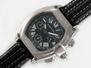 Replica Cartier Watch Roadster Watch Working Chronograph Black Dial-Deployment Buckle