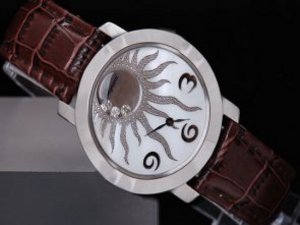 Replica Chopard Watch 2006-77 Quartz Chronograph Cutout Shell Dial Dial-Black Strap