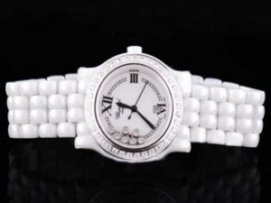 Replica Chopard Watch Full Ceramic Swiss ETA Quartz Movement White Dial and Diamond Bezel