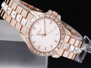 Replica Christian Dior Watch Classic Full Rose Gold with Diamond Bezel Lady Model