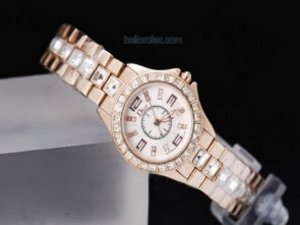Replica Christian Dior Watch Classic Rose Gold Diamond and White Diall
