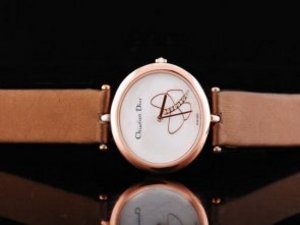 Replica Christian Dior Watch Quartz Movement Rose Gold Case and Butterfly Design Dial-Brown Leather