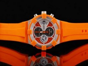 Replica Concord Watch C1 Regulato Chronograph Quartz Movement Silver Case with Red Dial and Orange R