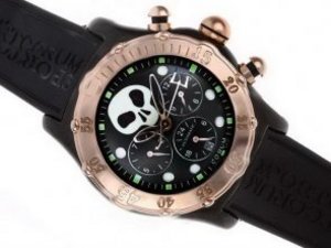 Replica Corum Watch Bubble Dive Chronograph Automatic PVD Case with Skull Illustration