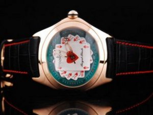Replica Corum Watch Bubble Royal Flash Automatic Rose Gold Case with Green Dial-Poker shown on Dial