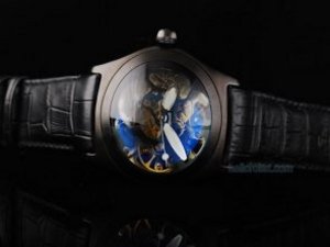 Replica Corum Watch Bubble Royal Flash Automatic Movement PVD Case with Skeleton Dial and Black Leat