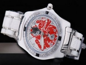 Replica Corum Watch Devils Face Illustration Quartz with White Diamond Bezel Red Devils dial and Sem