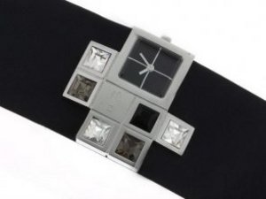 Replica D&G Watch Time CZ Diamonds Black Leather Strap-Lady Size