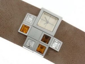 Replica D&G Watch Time CZ Diamonds Brown Leather Strap-Lady Size