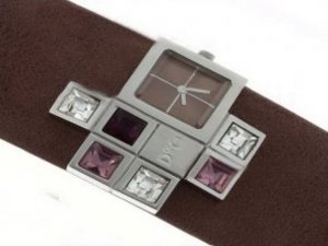 Replica D&G Watch Time CZ Diamonds Dark Brown Leather Strap-Lady Size
