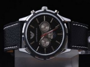 Replica Emporio Armani Watch Armani Classic Chronometer Automatic Black Dial and Black Leather Strap