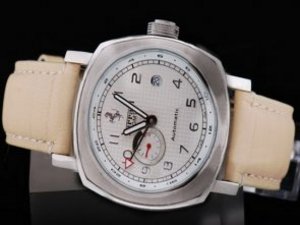 Replica Ferrari Watch GMT Automatic Movement White Dial and Leather Strap