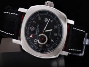 Replica Ferrari Watch GMT Automatic Movement Black Dial and Black Leather Strap