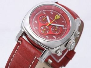 Replica Ferrari Watch Working Chronograph Quartz Red Dial and Red Leather Strap-New Version