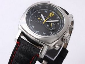Replica Ferrari Watch Working Chronograph Quartz Black Dial and Black Leather Strap-White Marking