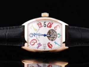 Replica Franck Muller Watch Casablanca Tourbillon Automatic Movement White Dial and Rose Gold Case-B