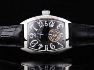Replica Franck Muller Watch Casablanca Tourbillon Automatic Movement Black Dial and Silver Case-Blac