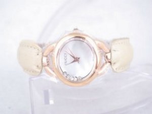 Replica Gucci Watch Classic Special Design Rose Gold Case with White Dial-Leather and Rose Gold Stra