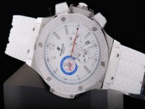 Replica Hublot Watch Automatic Movement Diamond Bezel with White Dial
