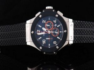 Replica Hublot Watch Big Bang Chronograph Quartz Movement Silver Case with Dark Blue Dial and Silver