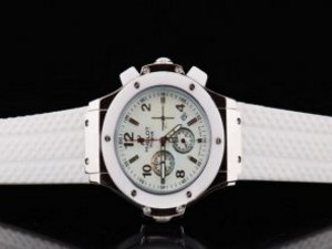 Replica Hublot Watch Big Bang Chronograph Quartz Movement White Bezel with White Dial and Silver Mar