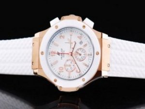 Replica Hublot Watch Big Bang Quartz Movement White Dial with Rose Gold Case and Numeral Marking-Whi
