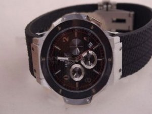 Replica Hublot Watch Geneve Automatic Movement Black Bezel and Black Grid Dial