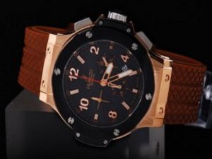 Replica Hublot Watch Geneve Automatic Movement Rose Gold Case and Markking with Black Dial