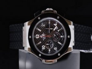 Replica Hublot Watch Quarts Movement Black Dial with Silver Case