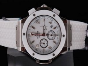 Replica Hublot Watch Quarts Movement Full White with Silver Bezel